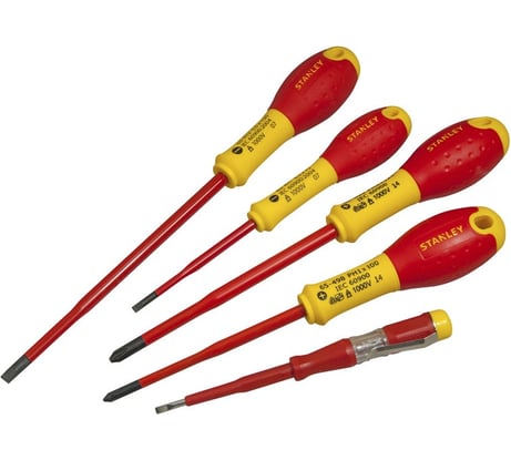 Набор отверток электрика с зауженным стержнем 3.5х75, 5.5х150; Ph1х100, Ph2х125; эл.пробник 250В Eu, 5шт Stanley Fatmax XTHT0-62692