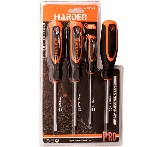 Набор из 4-х отверток Harden серии джет CRV, SL3, SL6, PH2, PZ2 550344