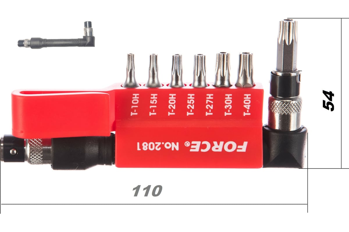 Г-образная отвертка с комплектом бит торкс с отверстием FORCE 1/4