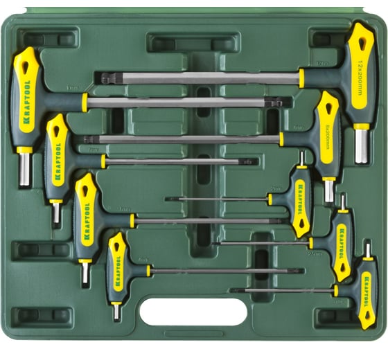 Т-образные имбусовые ключи HEX с шариком, 9шт в боксе Kraftool INDUSTRIE 27454-H9