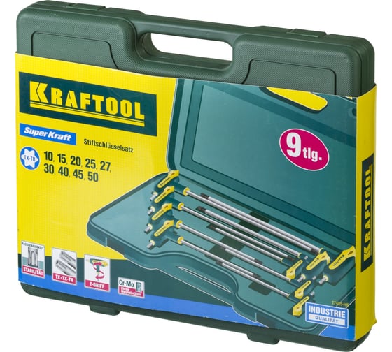 Т-образные имбусовые ключи TORX Hole 10-50, 9шт в боксе Kraftool INDUSTRIE 27455-H9