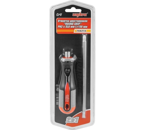 Двусторонняя стержневая отвертка РН2,SL6x150мм Ombra ROUND GRIP 756215 55777