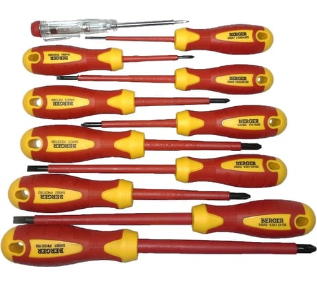 Набор диэлектрических отверток до 1000V, 11шт Berger BG BG1066