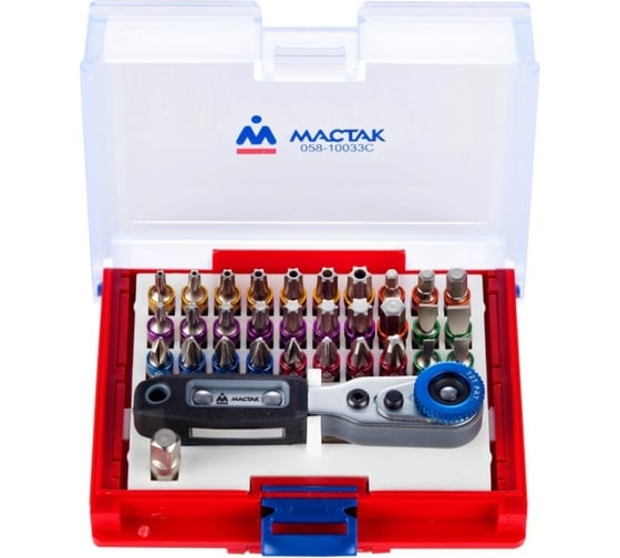 Набор вставок бит 1/4, TORX, HEX, PZ, PH, SLOT, 33 предмета МАСТАК 058-10033C