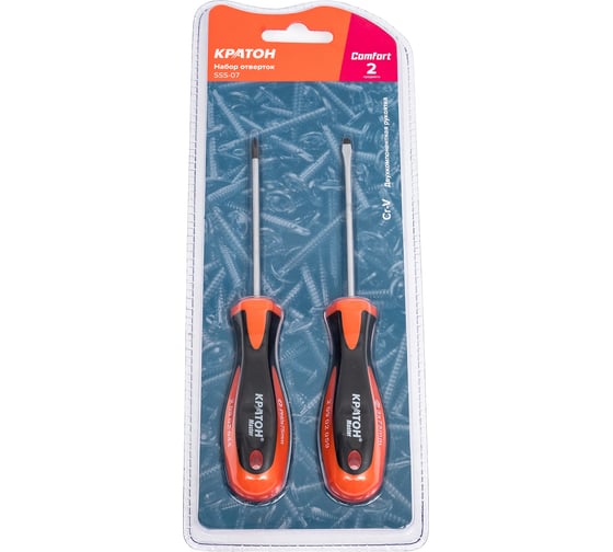 Набор отверток с двухкомпонентными рукоятками Кратон Master SSS-07 2 предмета, блистер 2 09 03 007
