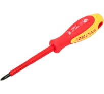 Диэлектрическая отвёртка IZELTAS 1000V крестообразный шлиц Ph1 4.5x80мм, длина 165мм 4145184580