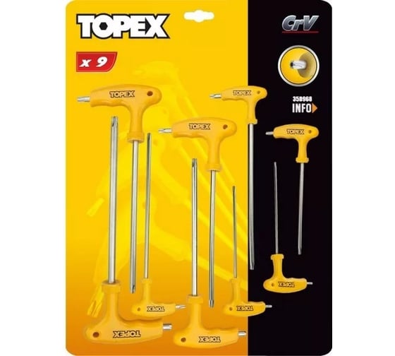 Ключи шестигранные Torx с Т-образной ручкой, 9 шт TOPEX 35D968