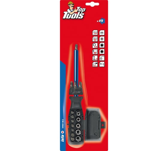 Отвертка с длинным стержнем и насадками Top Tools 20шт. 39D183