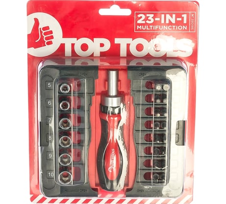 Сменные наконечники и торцевые головки с держателем, 23 шт. Top Tools 39D186