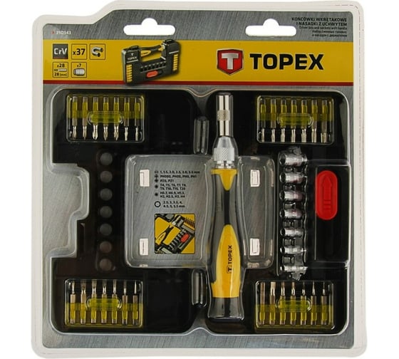 Прецизионные сменные наконечники с держателем, 37 шт. TOPEX 39D343