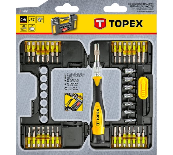 Прецизионные сменные наконечники с держателем, 37 шт. TOPEX 39D343