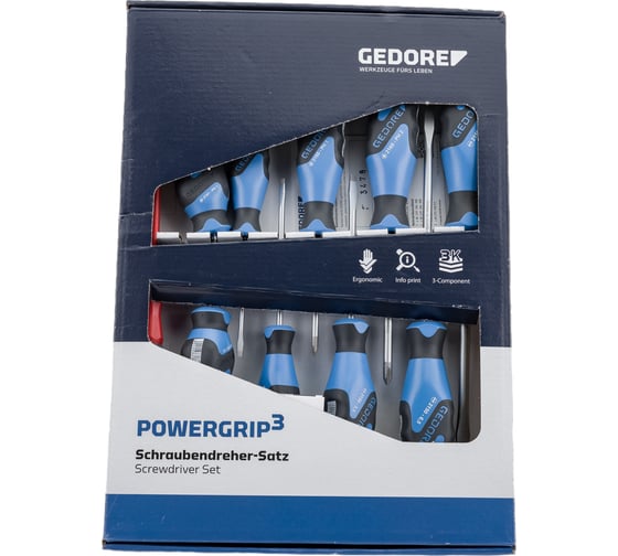 Набор отверток с трехкомпонентными рукоятками 10 предметов GEDORE IS 3-8 PH 1-2 1482343