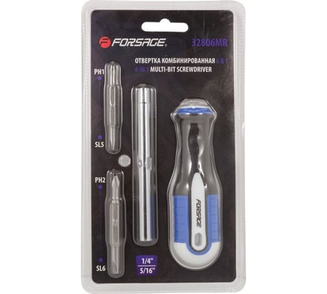 Отвертка Forsage комбинированная переставная PH1xSL5,PH2xSL6 в блистере F-32806MR