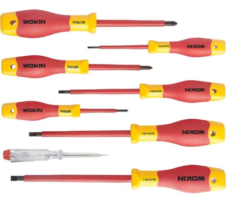 Набор диэлектрических отверток Wokin 7 предметов, SL/PH, тестер напряжения SL3x70 мм 1352889