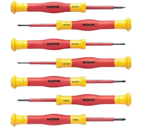Набор диэлектрических отверток для точных работ Wokin SL1.5x50, SL1.8x50, SL2.0x50, SL2.5x50, SL3.0x50, PH00x50, PH0x50, 7 предметов 1352888