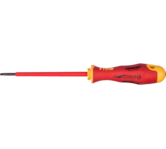 Диэлектрическая отвертка Felo Ergonic 3,0х0,5х100 плоская шлицевая 41303090 1