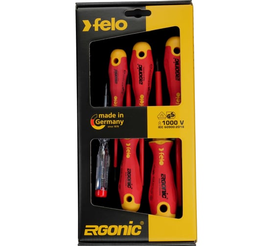 Набор диэлектрических отверток Felo Ergonic с тестером напряжения 6 шт 41396398