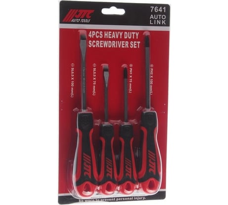 Набор отверток усиленных JTC 4 предмета: SL5.5x75, SL6.5x100, PH1x75, PH2x100, 7641 486644