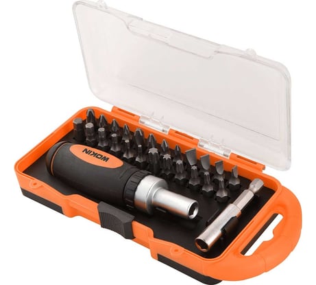 Реверсивная отвертка с битами Wokin SL, PH, PZ, HEX, TX, удлинитель 60мм, 26 предметов 1352710