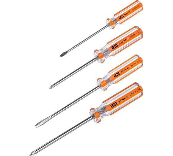 Набор отверток TDM Гранит SL3x75, SL5x100, PH1x75, PH2x100, блистер, 4 шт. CS SQ1013-0101 1