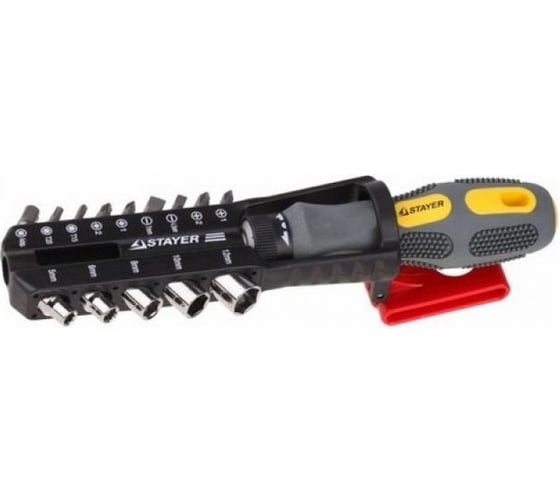 Отвертка STAYER MAX-GRIP в наборе с насадками и подвеской на пояс, 15 предметов 25923-H15 G
