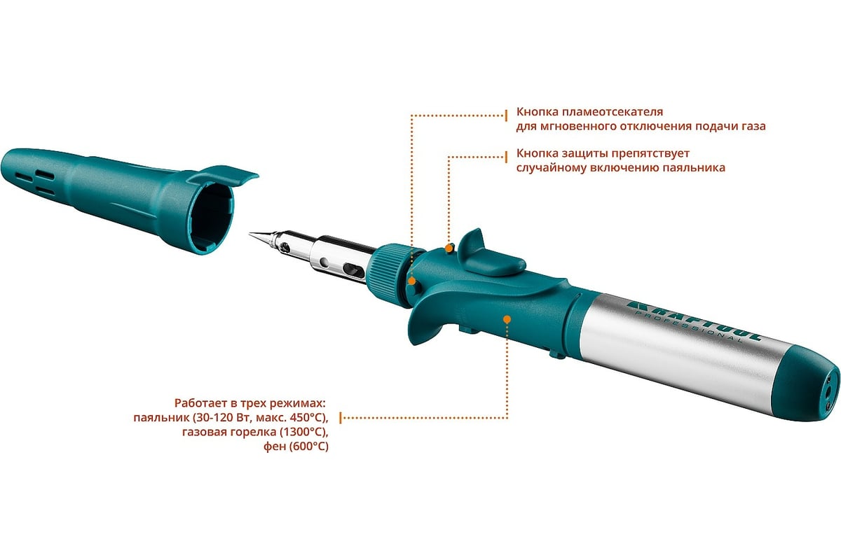 Газовый паяльник KRAFTOOL SolderPro набор 10-в-1 55503-H10 - выгодная цена,  отзывы, характеристики, фото - купить в Москве и РФ