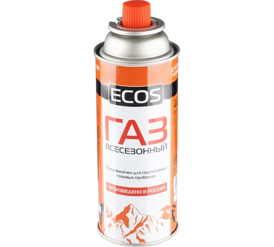 Газ в баллоне для портативных приборов Ecos цанговый, всесезонный, 400мл 105732