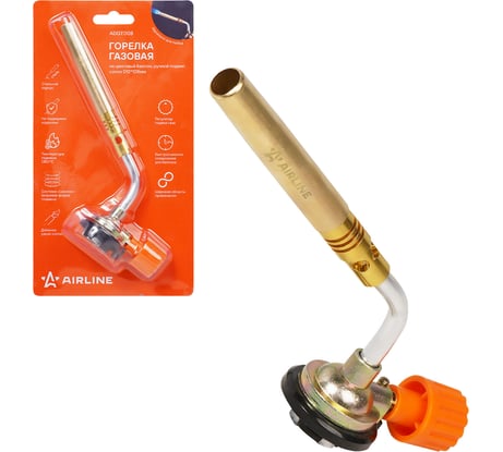 Горелка газовая Airline на цанговый баллон, ручн.поджиг, сопло D12x108мм, металл ADGT008