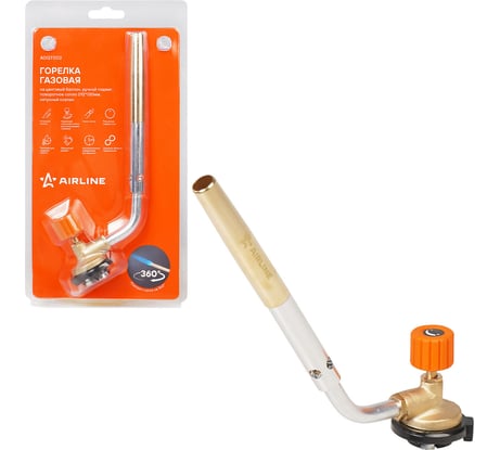 Горелка газовая Airline на цанговый баллон, ручн.поджиг, поворотное сопло D12x130мм, латунный клапан ADGT002