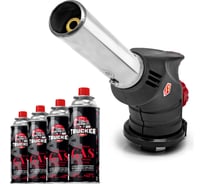 Комплект NIKA горелка-насадка газовая с пьезоподжигом, с углом поворота 360 ТМ 04, газ цанговый Trucker 4 баллона ЦБ-00011479