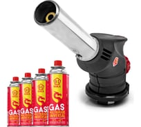 Комплект горелка-насадка газовая с пьезоподжигом NIKA с углом поворота 360 ТМ 04 газ цанговый НИКА 4 баллона ЦБ-00011477 34012741