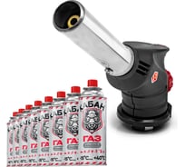 Комплект горелка-насадка газовая с пьезоподжигом NIKA с углом поворота 360 ТМ 04 газ цанговый Кабан 8 баллонов ЦБ-00011493