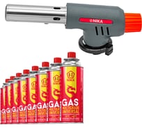 Комплект горелка-насадка газовая с пьезоподжигом NIKA ТМ 03 газ цанговый НИКА 8 баллонов ЦБ-00011489