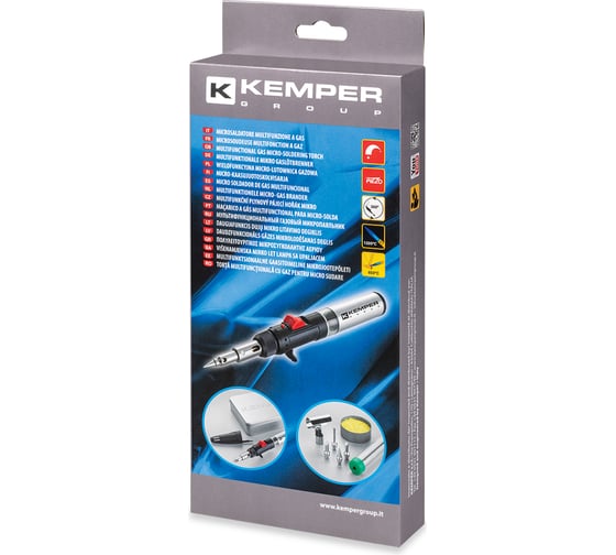 Паяльник газовый (горелка) KEMPER с пьезоподжигом для микропайки в кейсе, 6 насадок 12100KIT