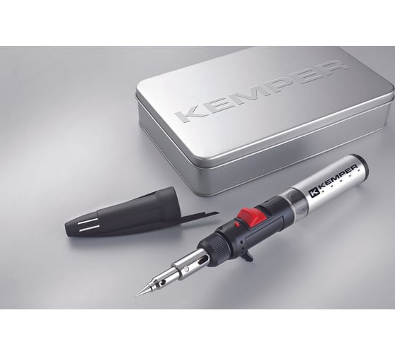 Паяльник газовый (горелка) KEMPER с пьезоподжигом для микропайки в кейсе, 6 насадок 12100KIT