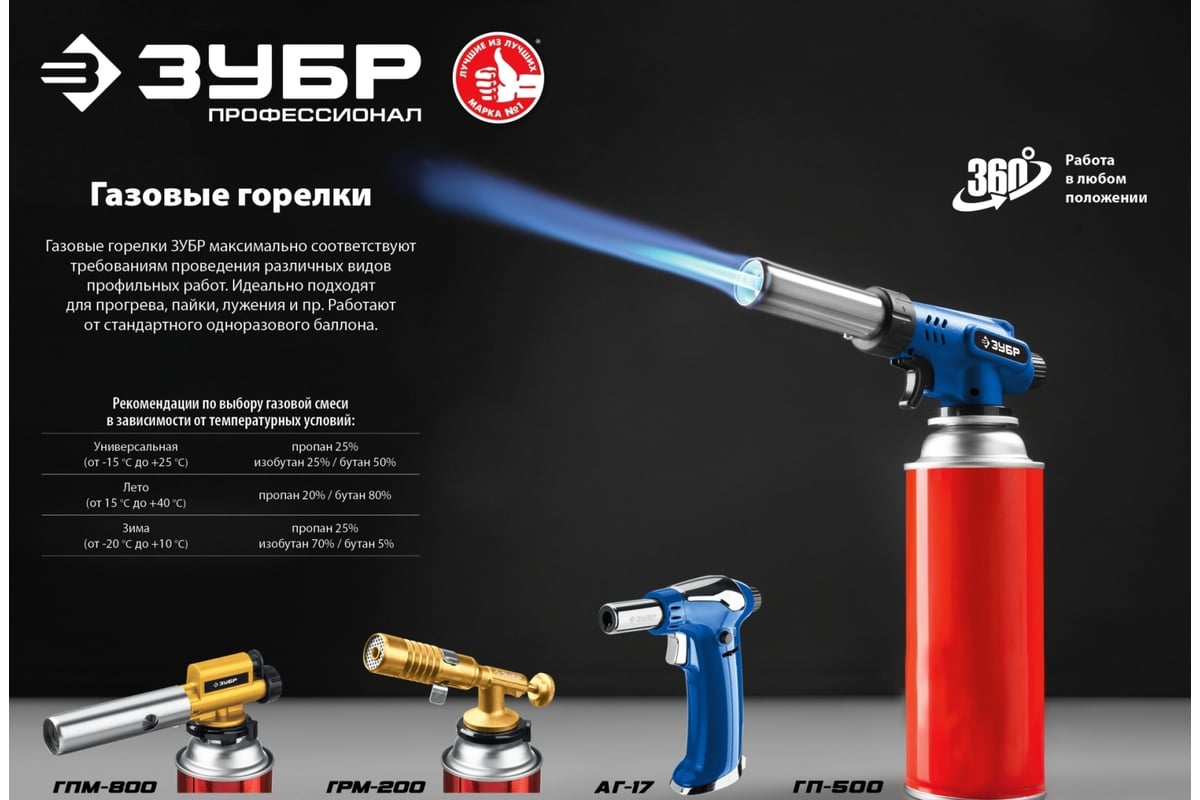 Цельнометаллическая газовая горелка ЗУБР ГРМ-200, 2-в-1 55556