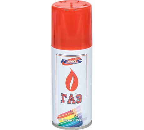Газ для зажигалок Следопыт RUNIS метал. баллон, 140 мл, белый с насадками , 1-007
