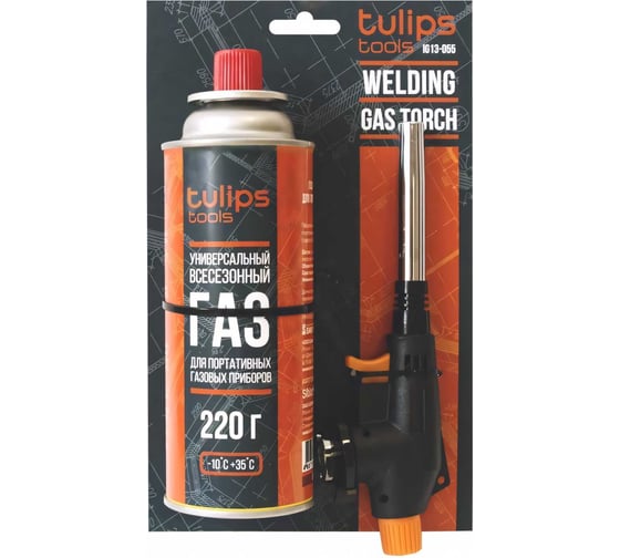 Газовая паяльная горелка для цангового баллона Tulips Tools с баллоном IG13-055