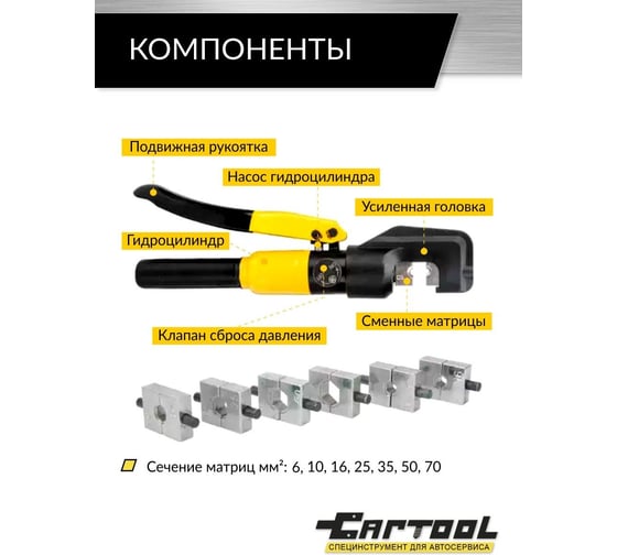 Пресс для обжима клемм Car-tool гидравлический, ручной 70 мм², 4,5 т CT-4570