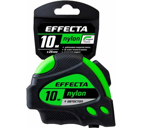 Рулетка 10м/25 мм с магнитом, автостопом, лентой нейлон EFFECTA Nylon 581025