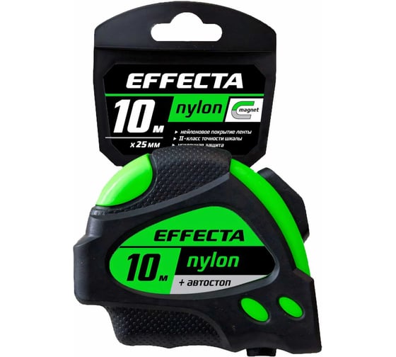 Рулетка 10м/25 мм с магнитом, автостопом, лентой нейлон EFFECTA Nylon 581025 1