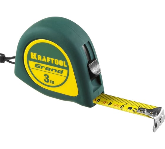 Рулетка KRAFTOOL Grand обрезиненный пластиковый корпус, 3м х 16мм 34022-03-16