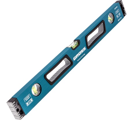 Алюминиевый уровень 600 мм, усиленный с ударопрочными заглушками, рукоятки, 3 глазка GROSS 34326