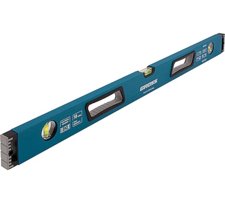 Алюминиевый уровень 800 мм, усиленный с ударопрочными заглушками, рукоятки, 3 глазка GROSS 34328