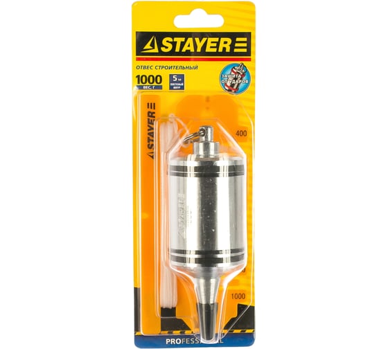 Строительный отвес со шнуром и противоударными ободками STAYER PROFI 1000 г 06352-100
