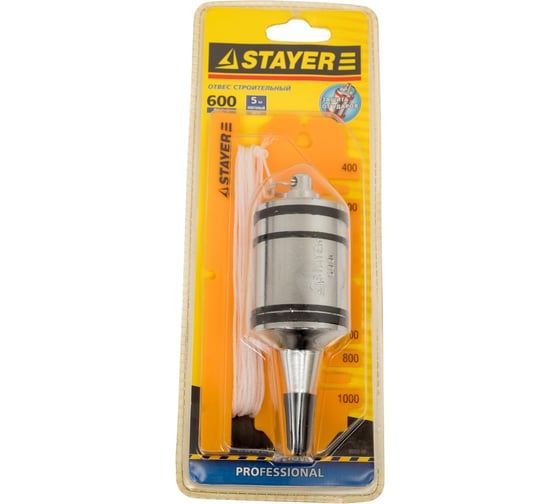 Строительный отвес со шнуром и противоударными ободками STAYER PROFI 600 г 06352-60