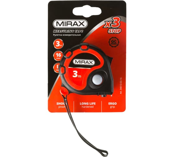 Рулетка в двухкомпонентном пластиковом корпусе MIRAX RX-3 3м 16мм 34013-03-16