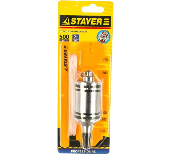 Строительный отвес STAYER PROFI со шнуром, с противоударными ободками, 500 г 06352-50