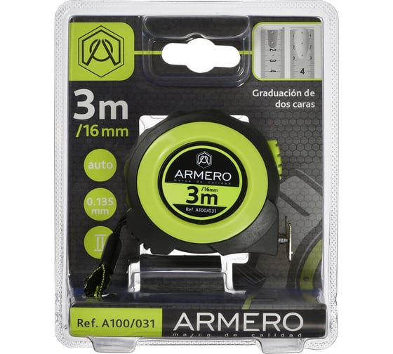 Рулетка с автоблокировкой, 3м/16мм, магнит, нейлон ARMERO A100/031