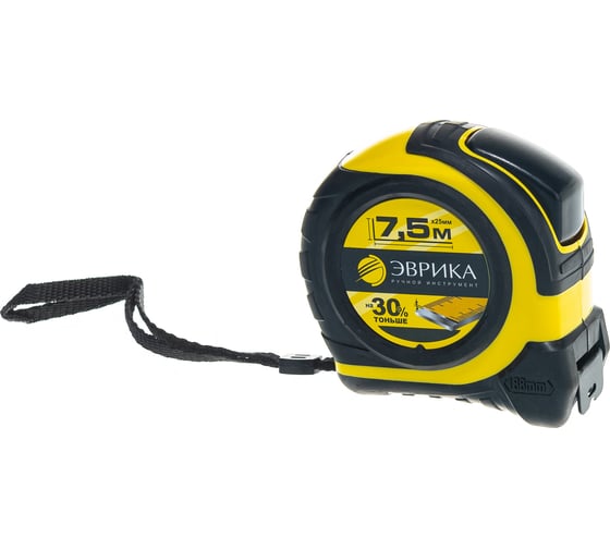 Рулетка ЭВРИКА 7.5м 25мм YELLOW профессиональная Pro-Grade с держателем ER-59725